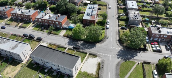 An aerial view of a residential area in Rotherham
